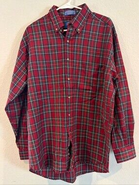 Pendleton Vintage Mens 100% Pure Virgin Wool Red Green Plaid Pocket Shirt Size L